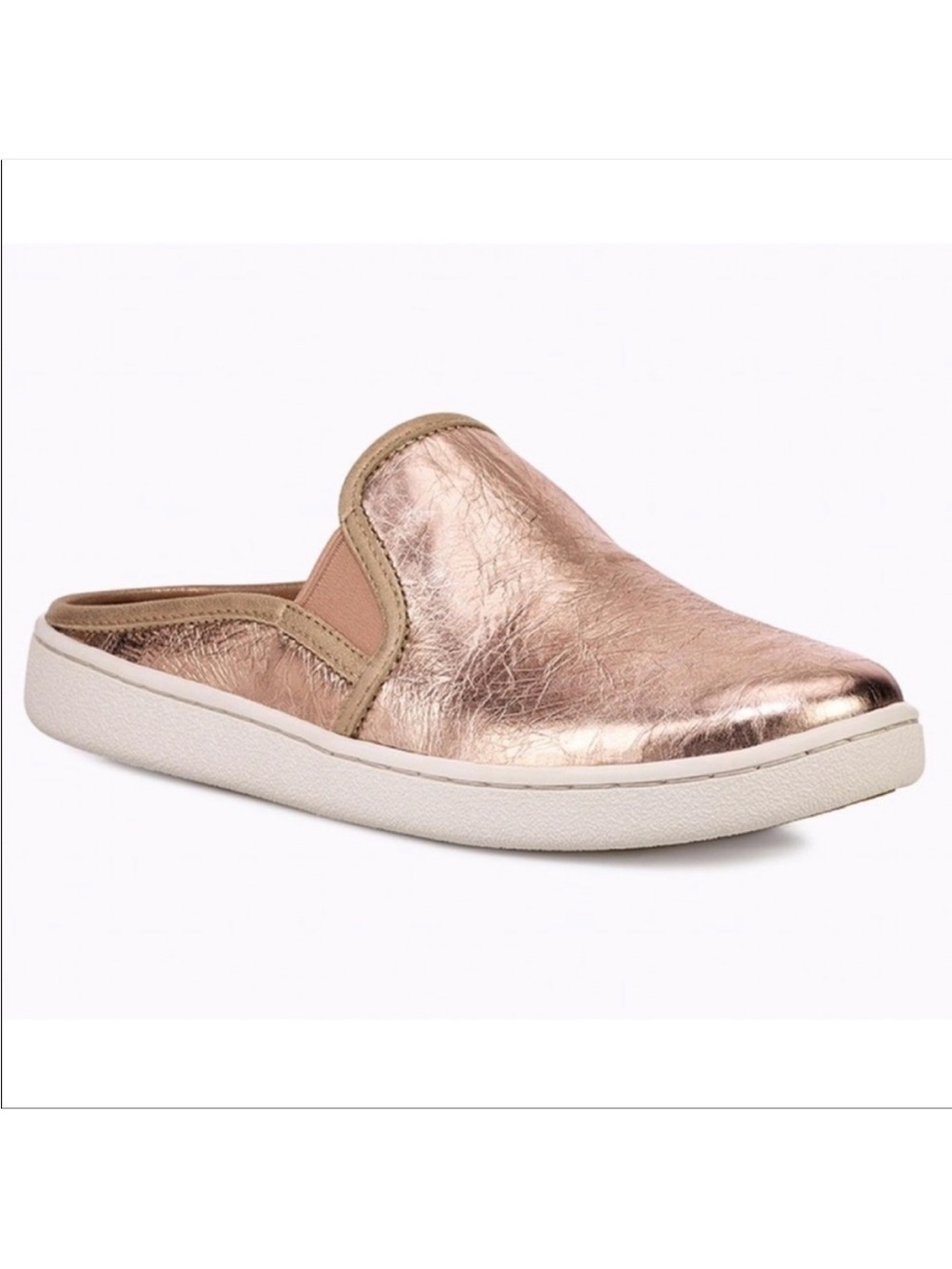 UGG Luci Metallic Rose Gold Leather Mule Slides Size 7.5